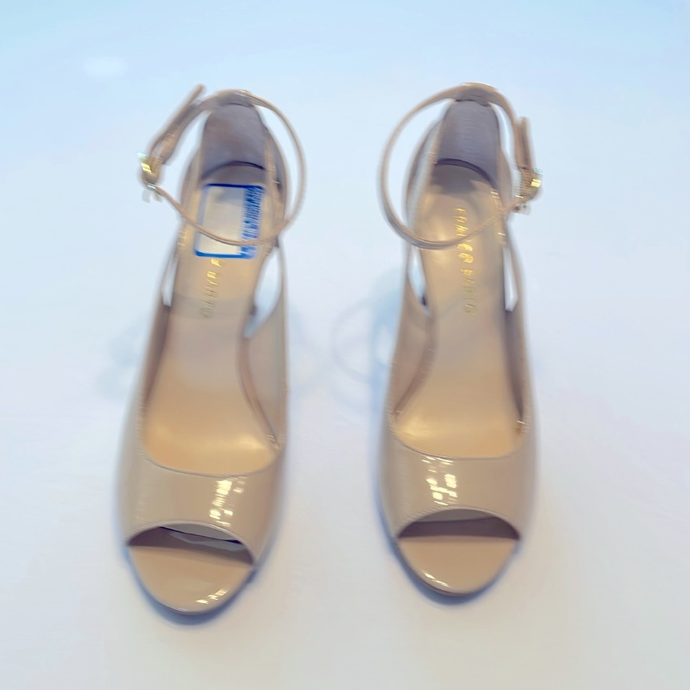 Franco Sarto peep toe nude heels.